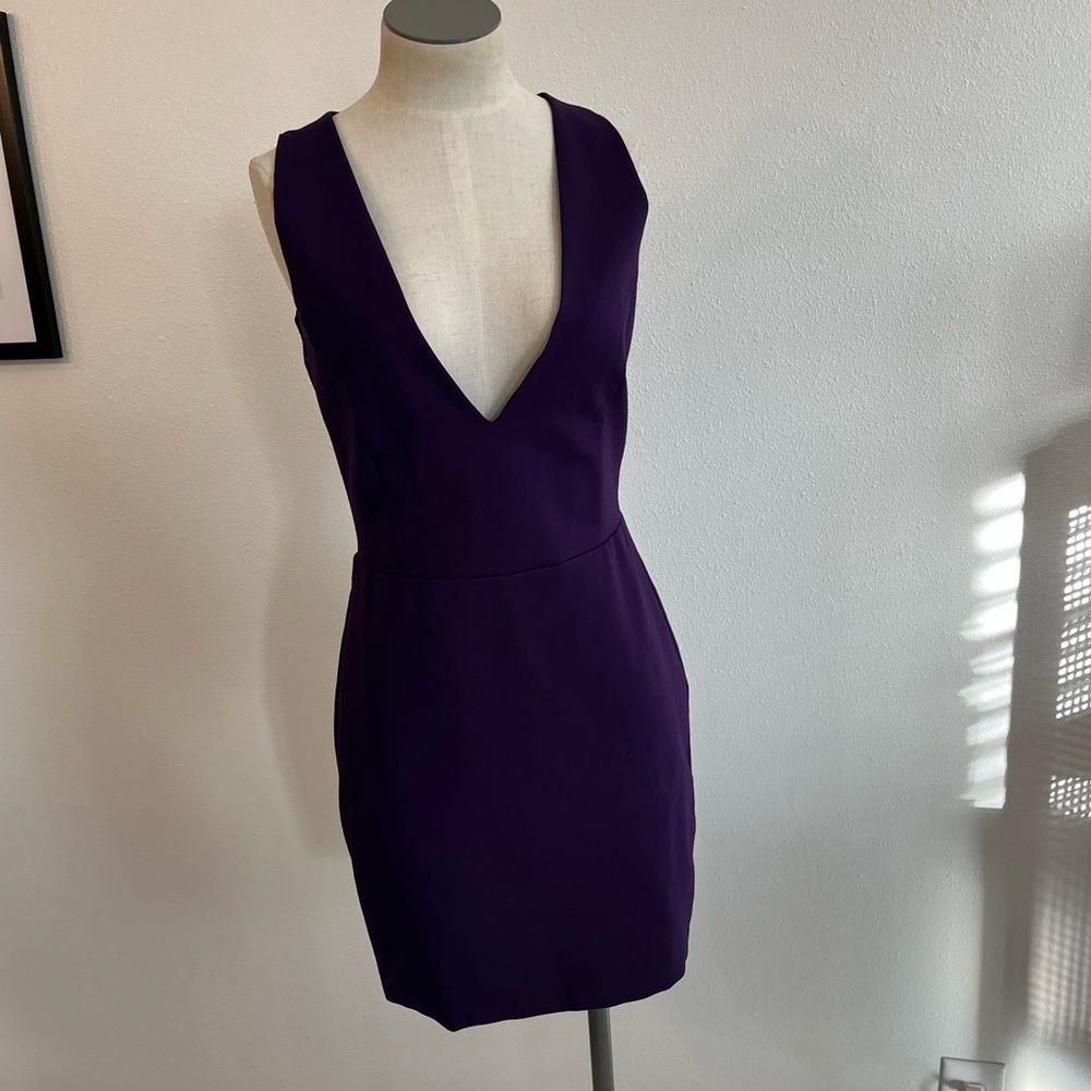 Plunge V-Neck Sleeveless Purple Sheath Dress
